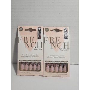 Salon Perfect Modern French Nail Set Black Lace Press On Nails x 2
